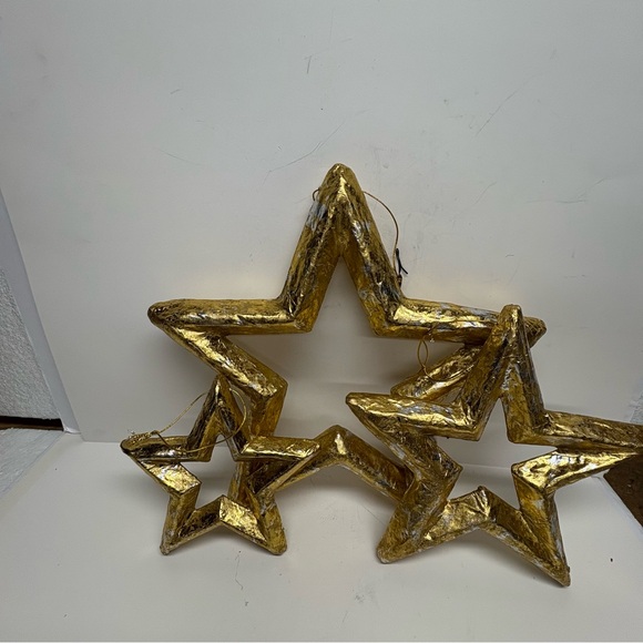 Gold Hanging Christmas Stars Set Of 3 Holiday Decor - Picture 6 of 8